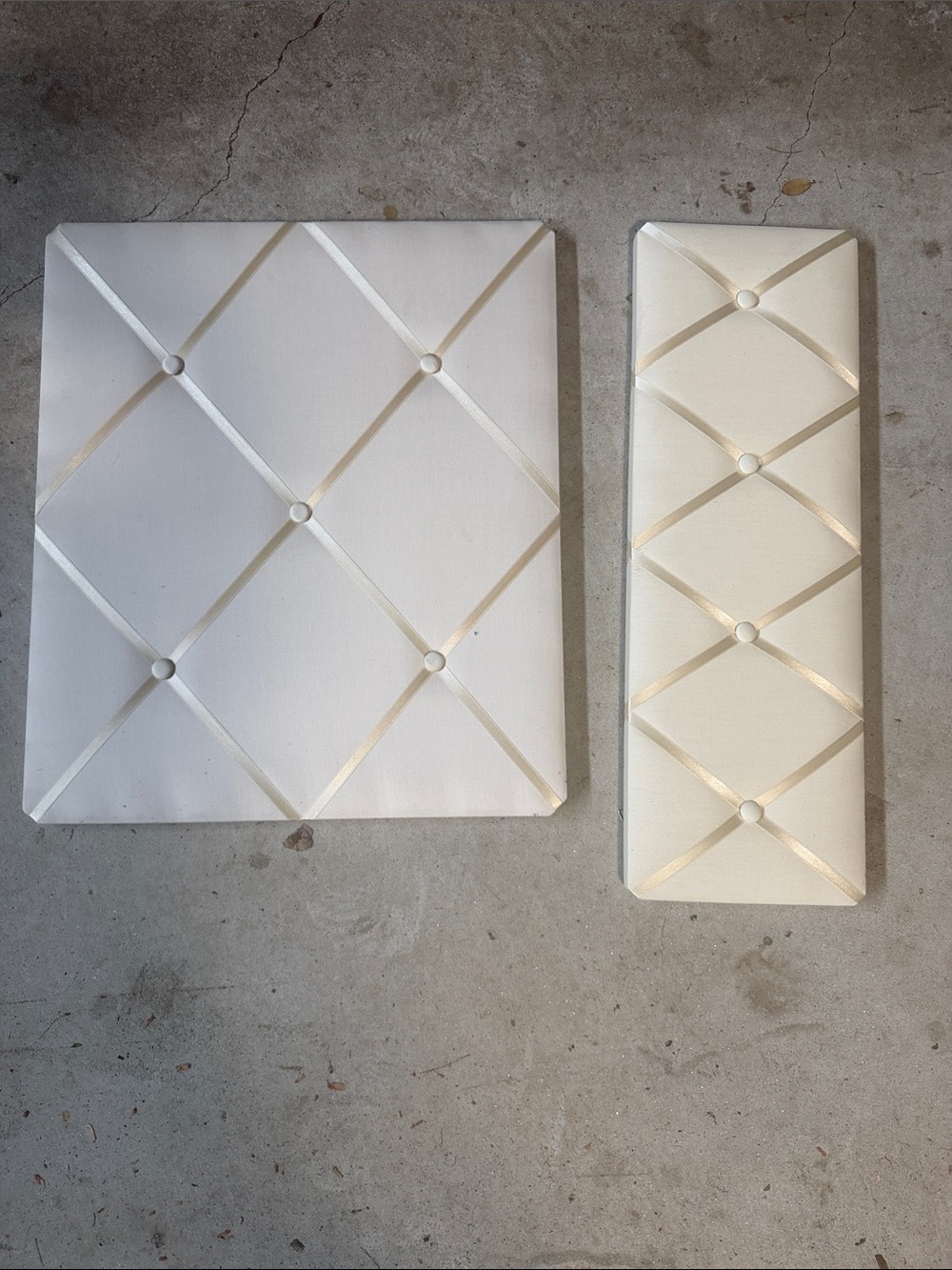 Ivory Fabric Ribbon-Tufted Wall Memo Boards (Set of 2)  16 x 14 in
& 6 x 18 in